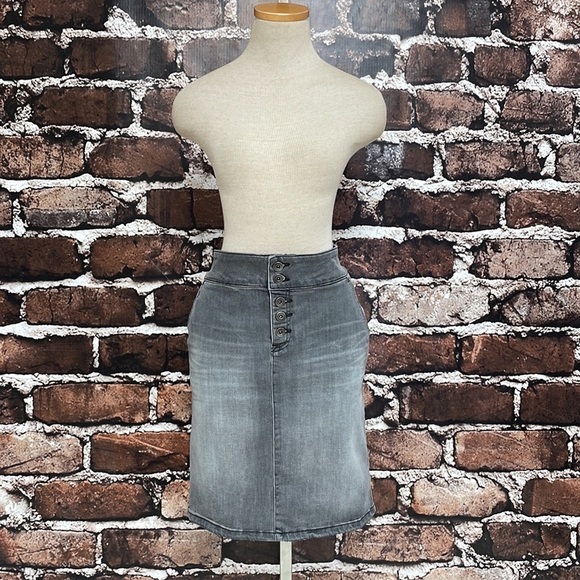 PrAna Jean Skirt Grey Denim Pencil Straight Button Fly Size 2 - Picture 6 of 13